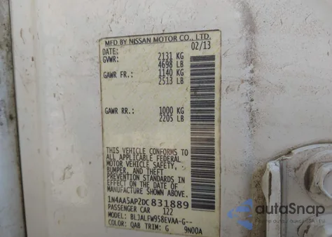 2013 Nissan Maxima 3.5 Sv from USA, damaged, VIN 1N4AA5AP2DC831889